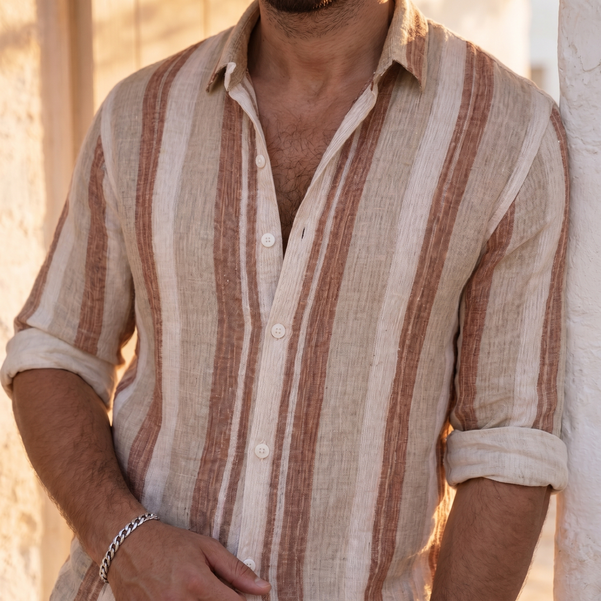 Men's Short Sleeve Striped Shirt – Breathable Textured Fabric