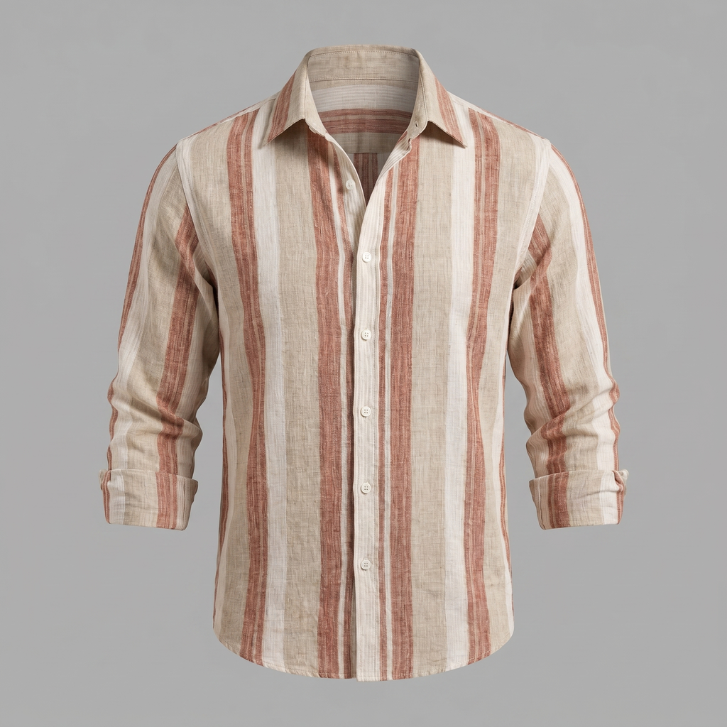 Men's Short Sleeve Striped Shirt – Breathable Textured Fabric