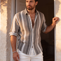 Men's Short Sleeve Striped Shirt – Breathable Textured Fabric