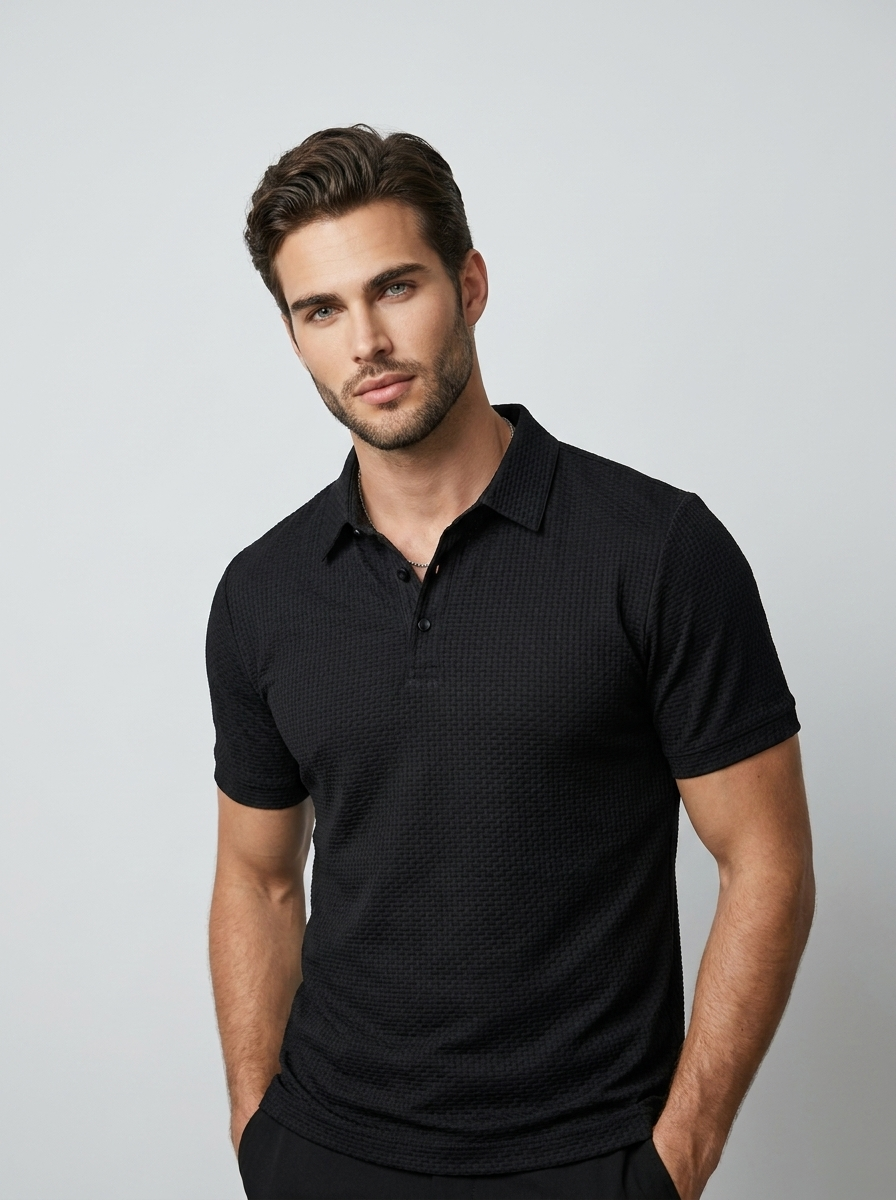 Men's Textured Waffle Polo – Modern Fit and Breathable Fabric