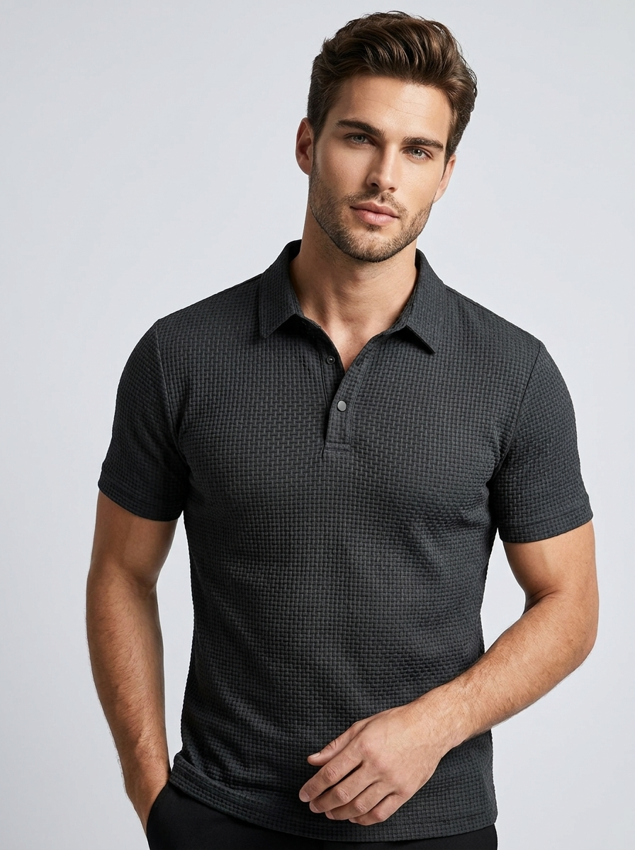 Men's Textured Waffle Polo – Modern Fit and Breathable Fabric