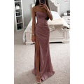 Sparkling Long Women's Dress – Sculpted Bustier and High Slit