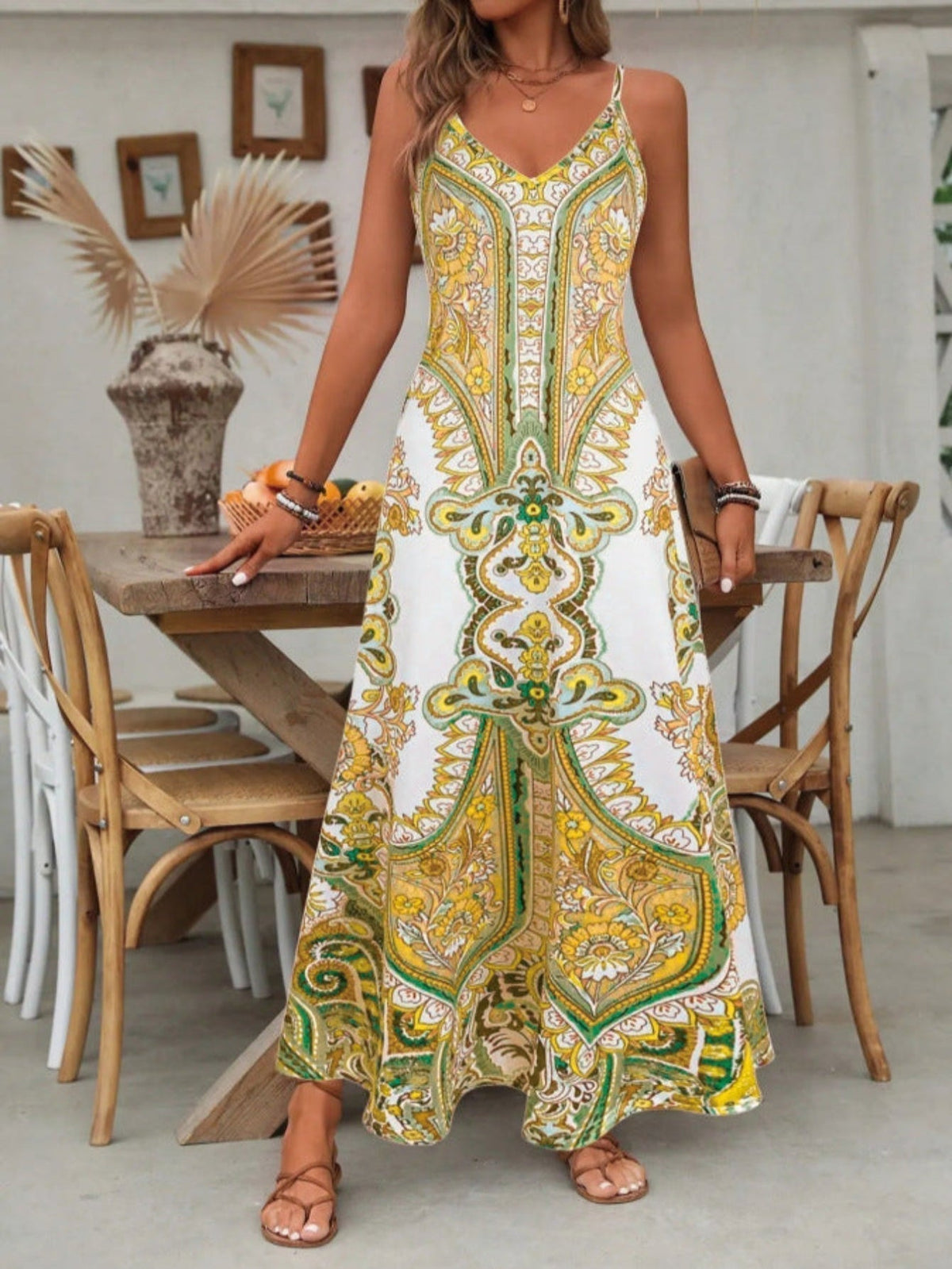 Women's Long Bohemian Dress – Sleeveless Mandala Print