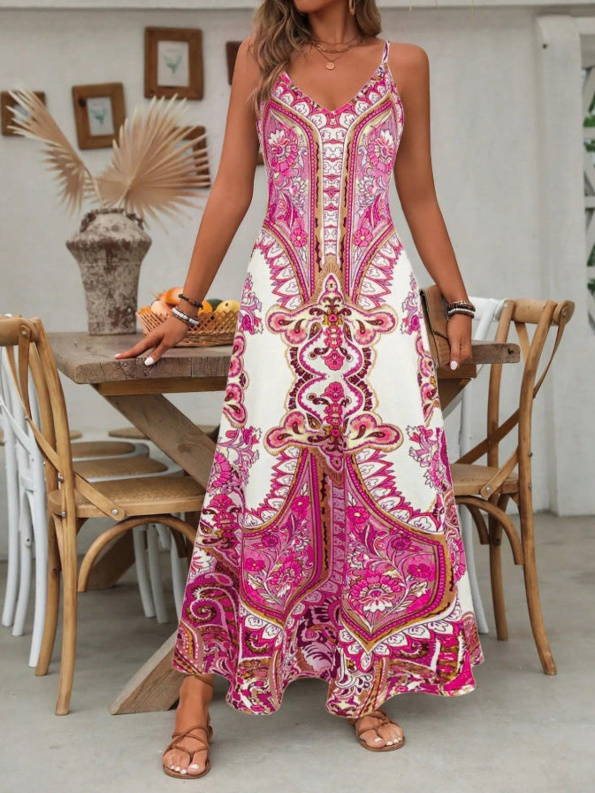 Women's Long Bohemian Dress – Sleeveless Mandala Print