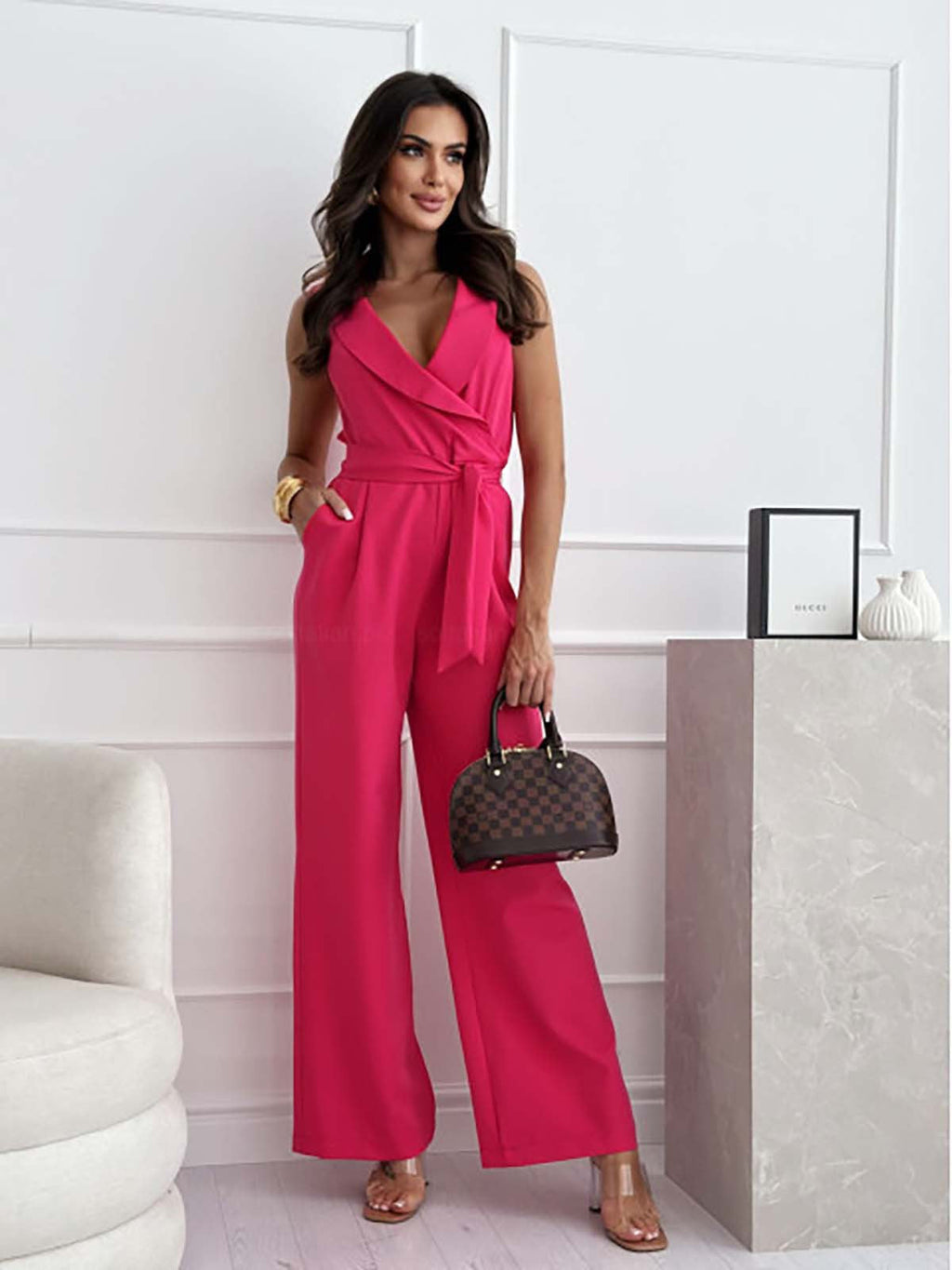 Women's Lightweight Wrap Jumpsuit – V-Neck Wide Legs