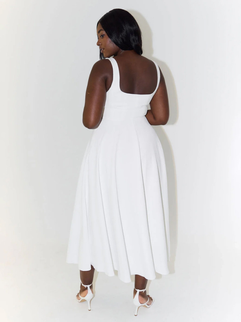 Women's square-neck midi dress – sleeveless flared fit