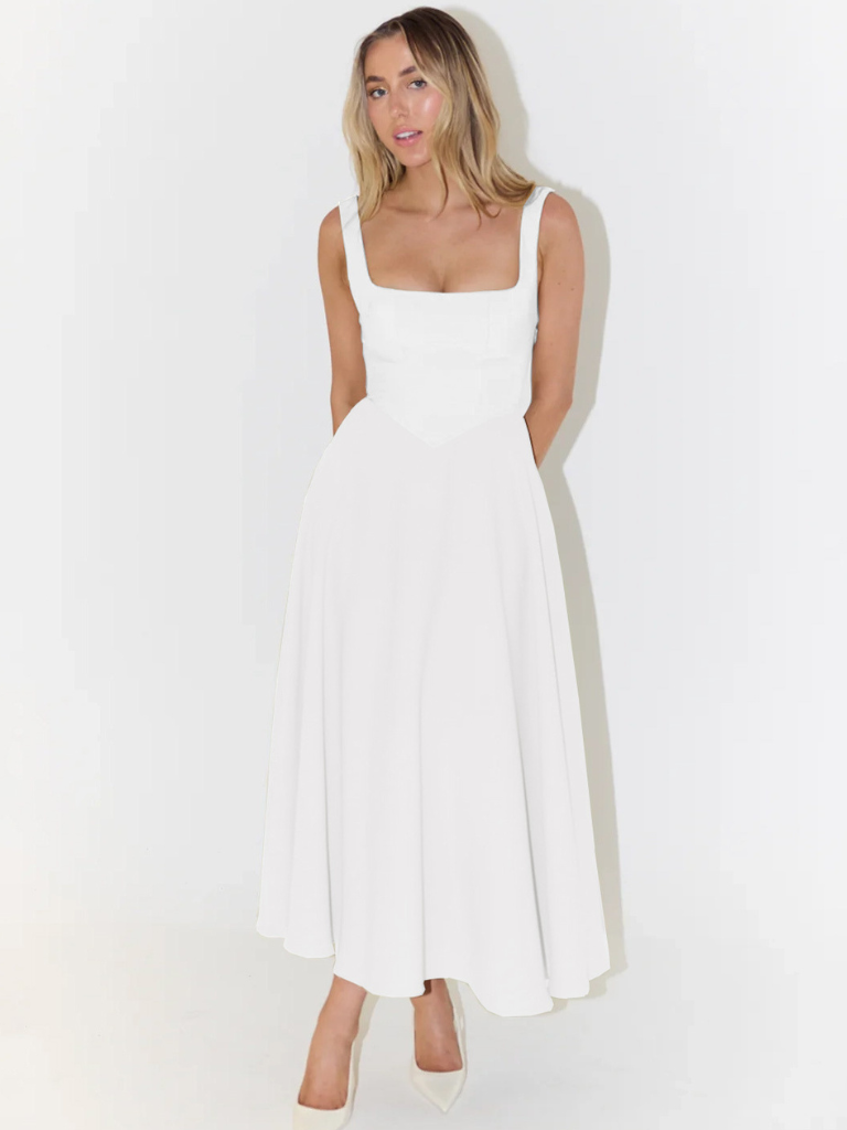 Women's square-neck midi dress – sleeveless flared fit