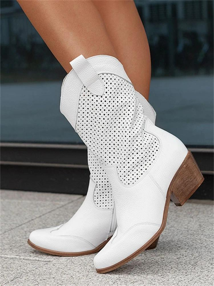 Women's Suede Cowboy Boots – Mid Square Heel