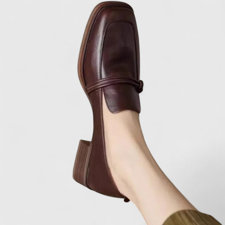 Women's Orthopaedic Leather Loafers – Easy Slip-On, Square Toe, Mid Heel