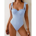Women's One-Piece Swimsuit – Sweetheart Neckline, Stripes, and Tied Straps
