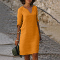 Women's Lightweight V-Neck Midi Dress – Relaxed Straight Cut