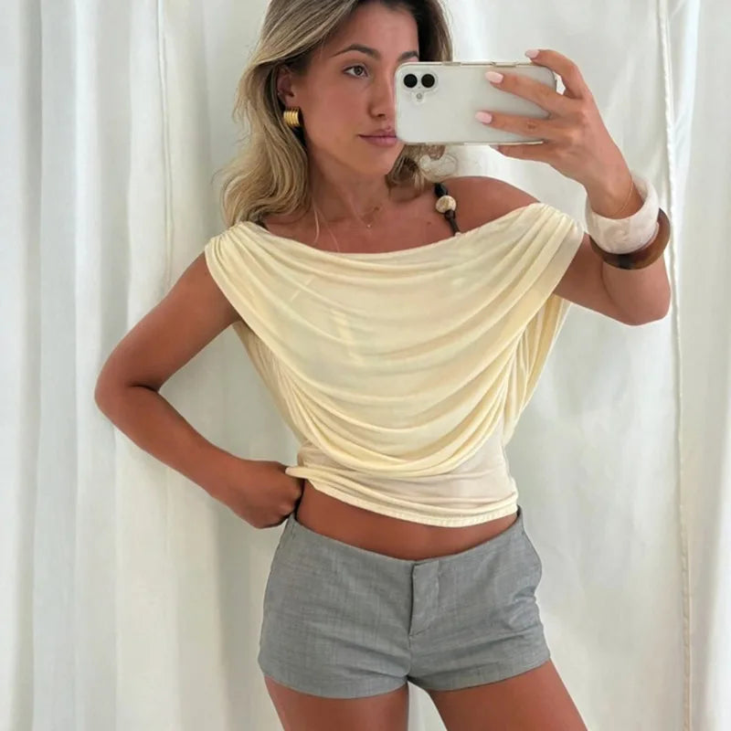 Top Women’s Off-Shoulder Crop – Sleeveless Open Back