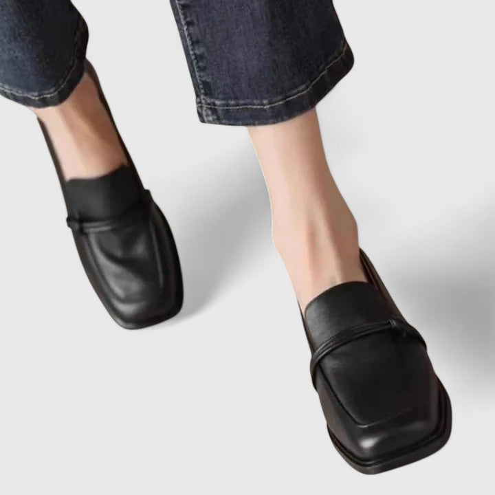 Women's Orthopaedic Leather Loafers – Easy Slip-On, Square Toe, Mid Heel