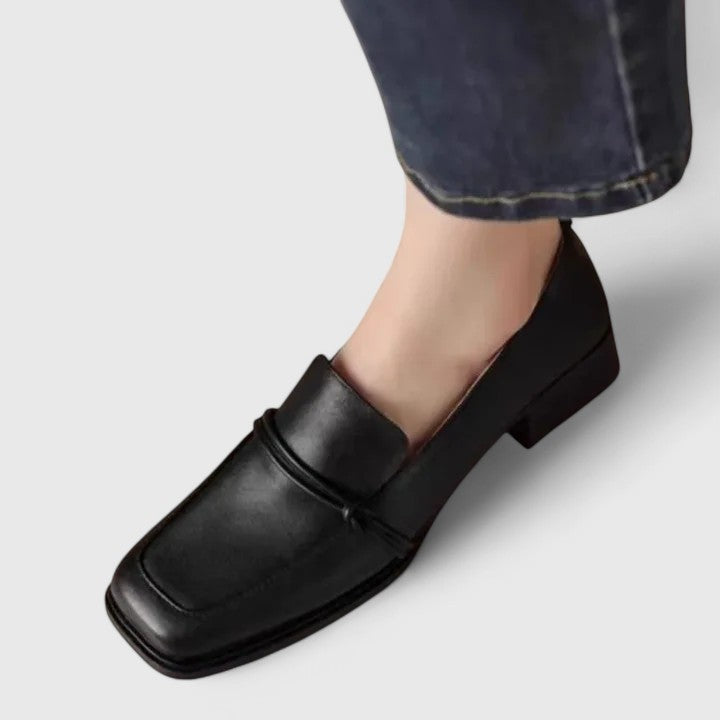 Women's Orthopaedic Leather Loafers – Easy Slip-On, Square Toe, Mid Heel