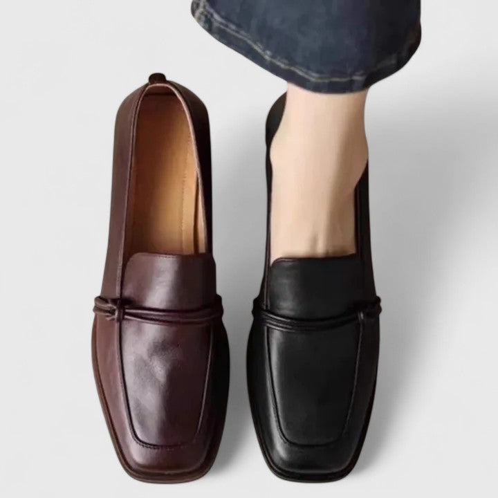 Women's Orthopaedic Leather Loafers – Easy Slip-On, Square Toe, Mid Heel