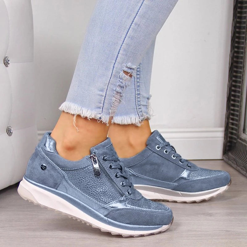 Women's Platform Trainers – Side Zip Fastening Low Heel
