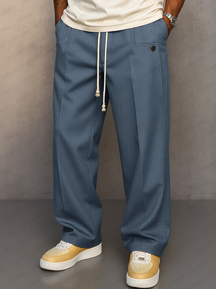 Men's Wide Pleated Pants – Relaxed Fit with Drawstring