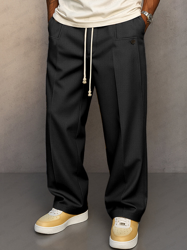 Men's Wide Pleated Pants – Relaxed Fit with Drawstring