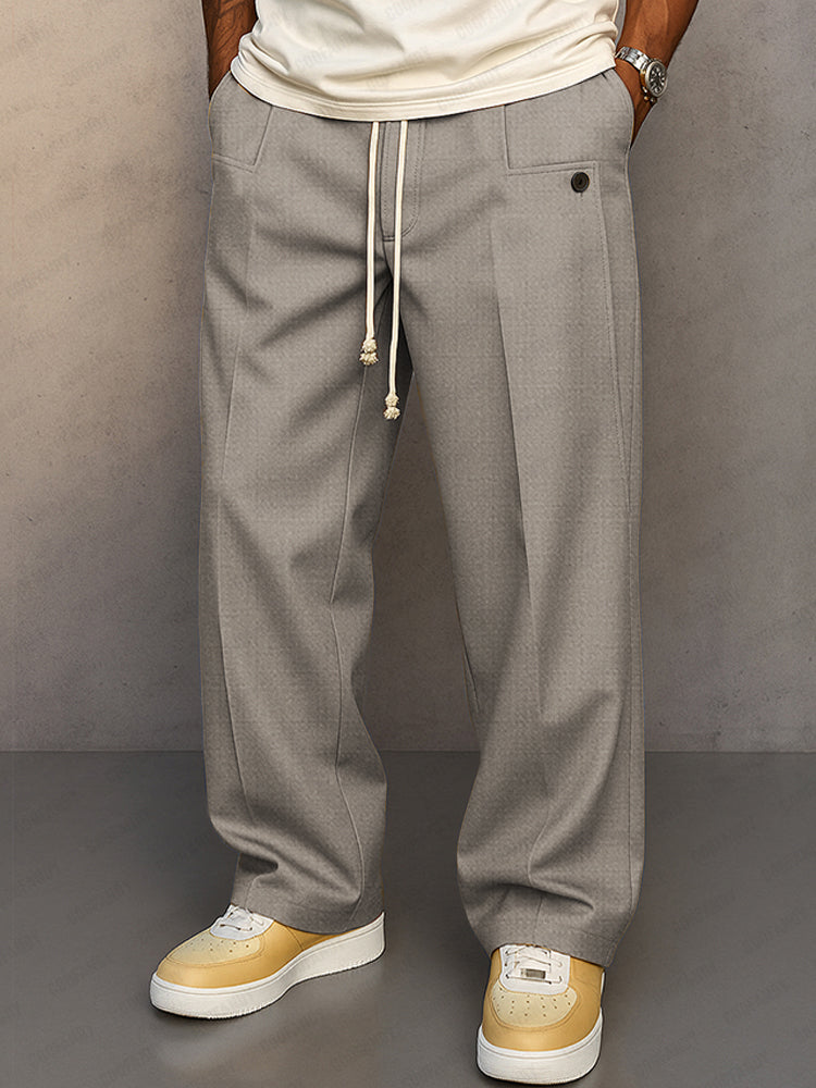 Men's Wide Pleated Pants – Relaxed Fit with Drawstring