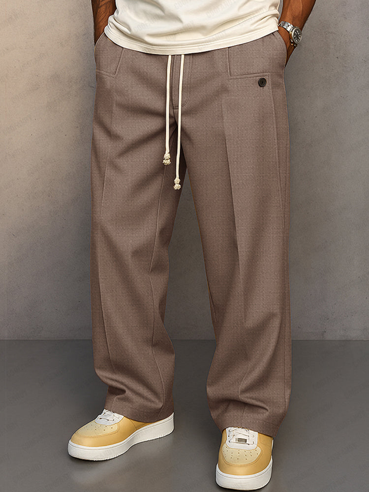 Men's Wide Pleated Pants – Relaxed Fit with Drawstring