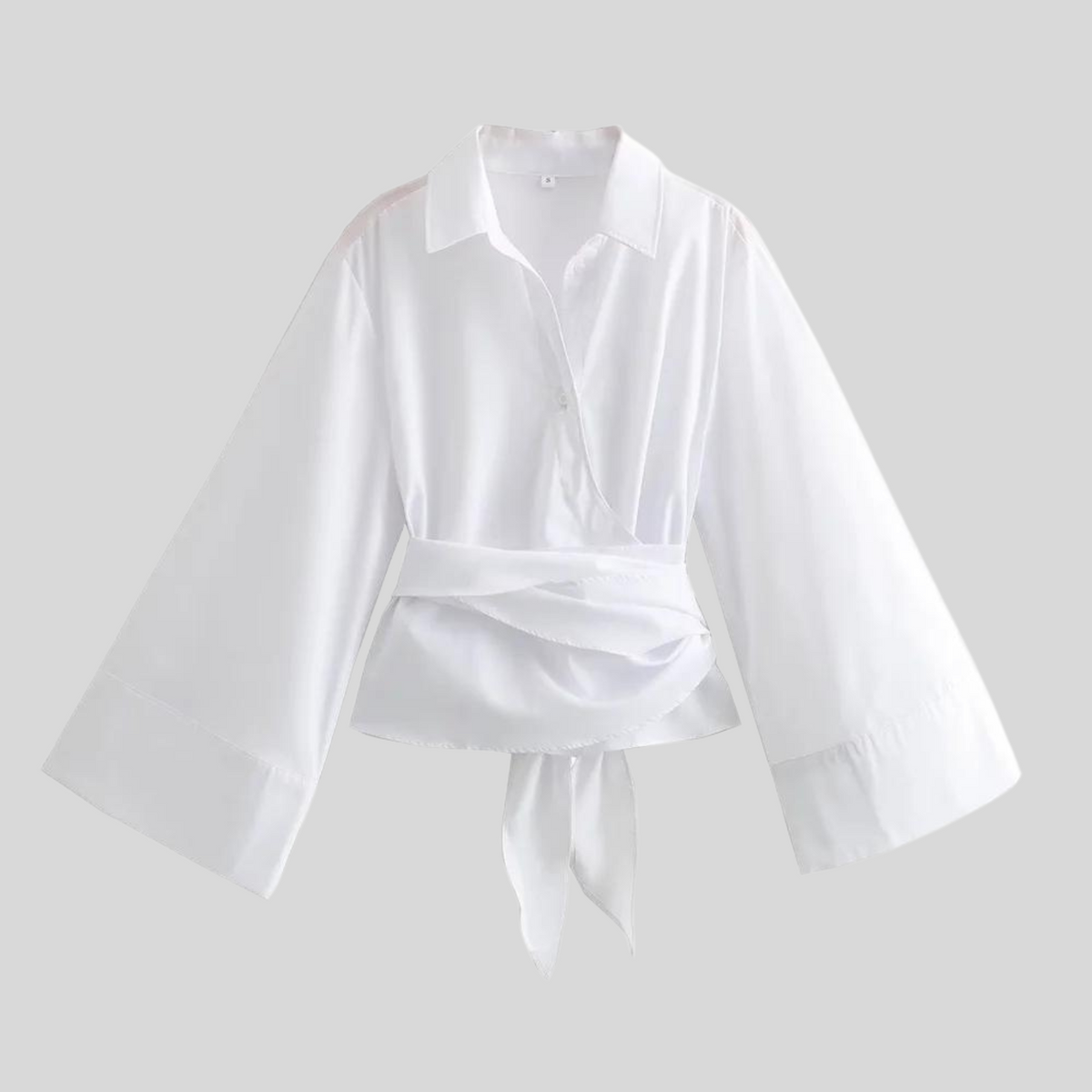 Women's Poplin Wrap-Waist Top – Fitted Style with Long Sleeves