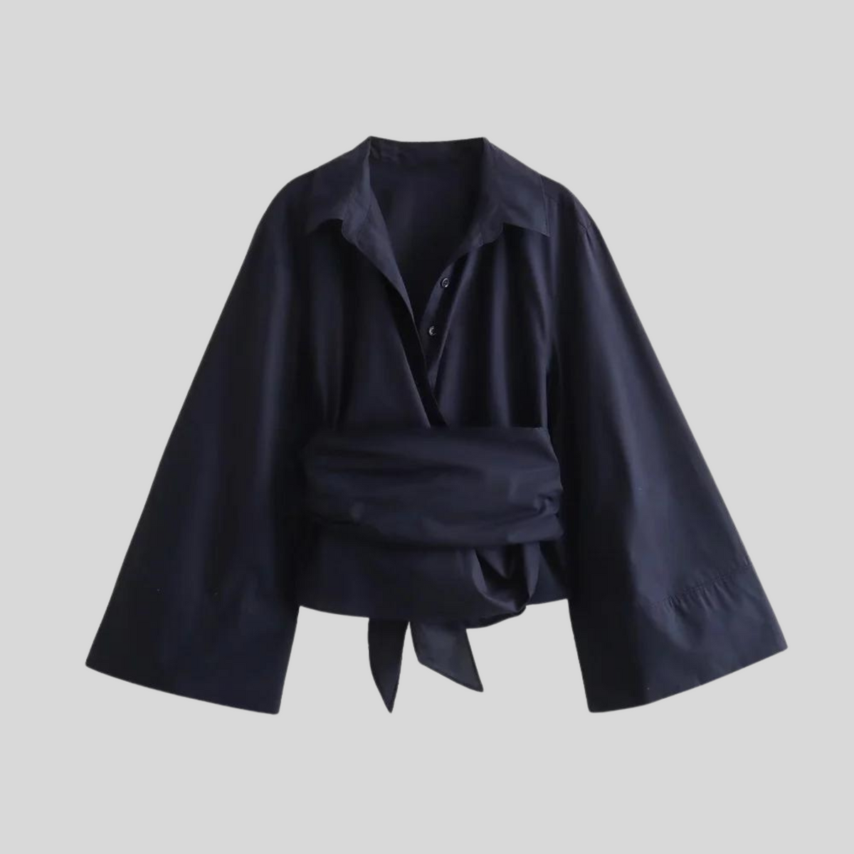Women's Poplin Wrap-Waist Top – Fitted Style with Long Sleeves