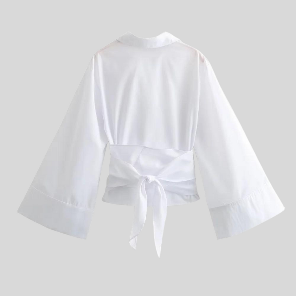 Women's Poplin Wrap-Waist Top – Fitted Style with Long Sleeves