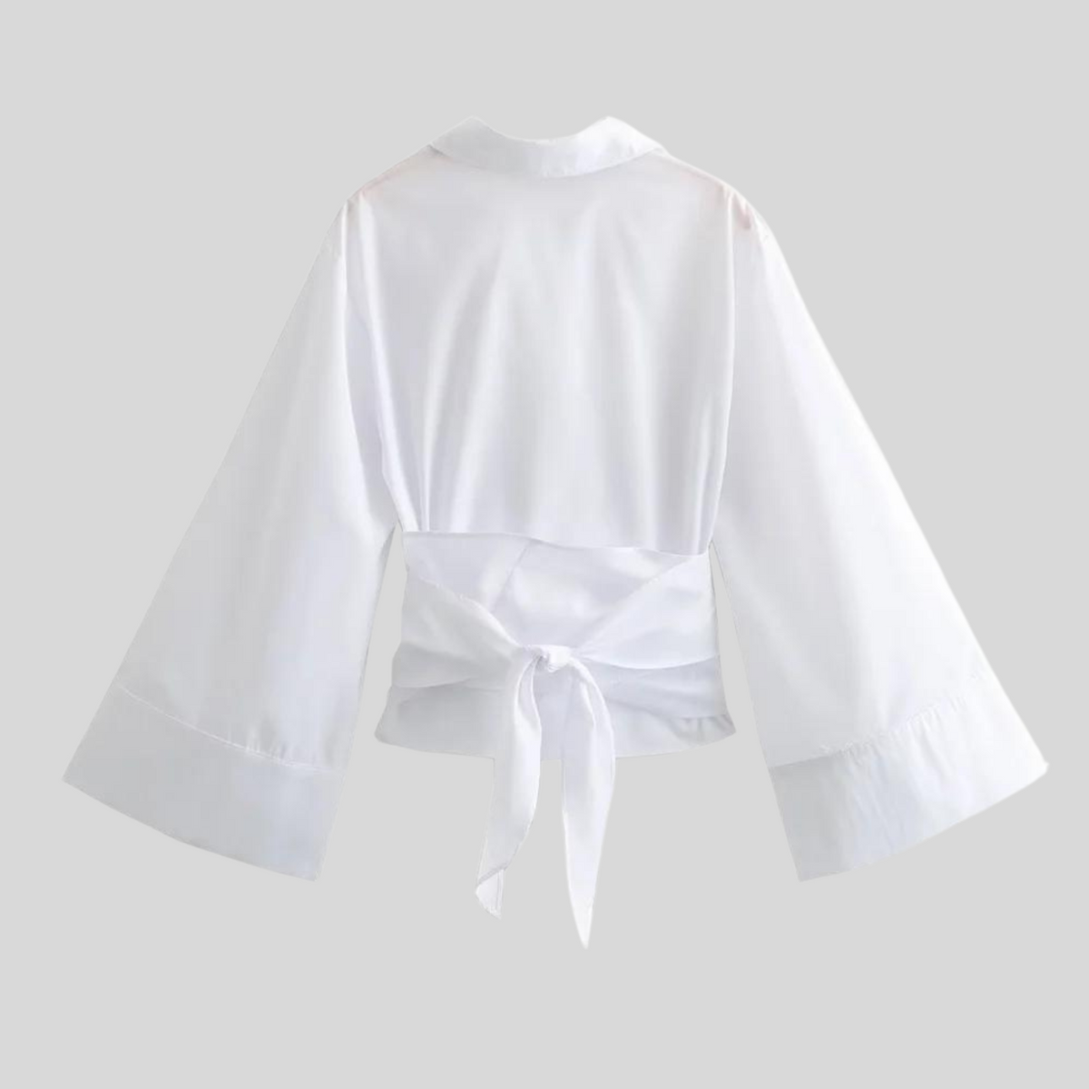 Women's Poplin Wrap-Waist Top – Fitted Style with Long Sleeves