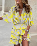 Women's Bohemian Lightweight Mini Dress – V-Neck with Batwing Sleeves