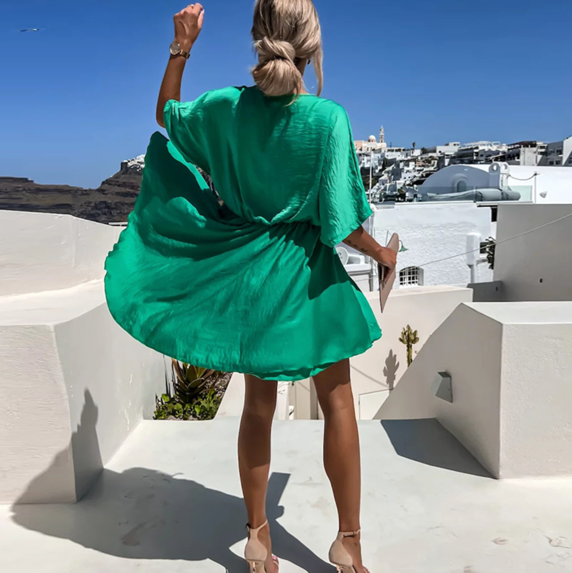 Women's Satin Mini Dress – V-Neck Fluid Silhouette
