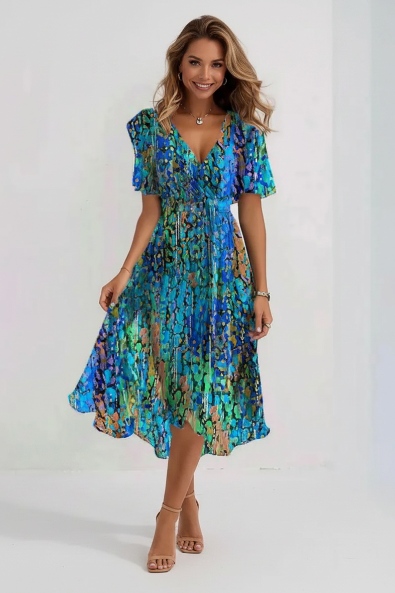 Women's Mid-Length Chiffon-Style Dress – Elegant V-Neckline
