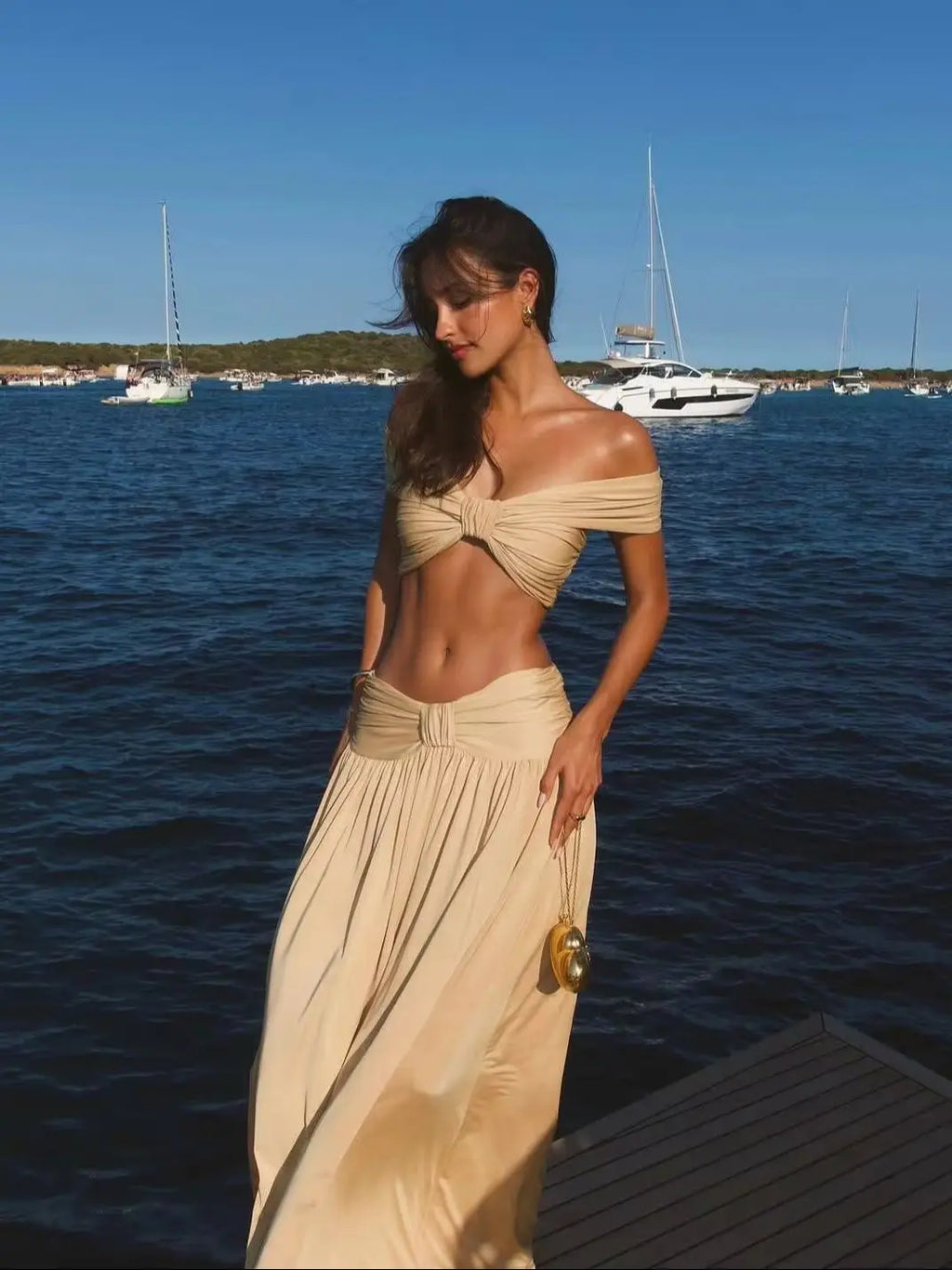 Women's Stretch Two-Piece Maxi Skirt Set – Fitted Off-Shoulder Top