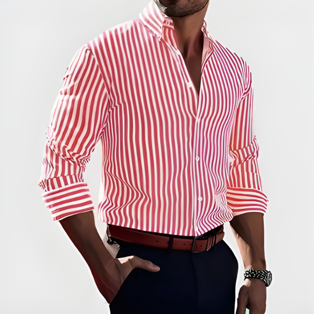 Men's striped linen shirt – long sleeves button fastening