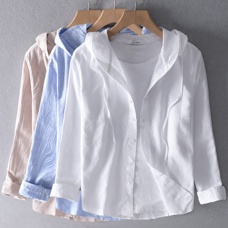 Women's linen hooded blouse – lightweight long sleeves loose fit