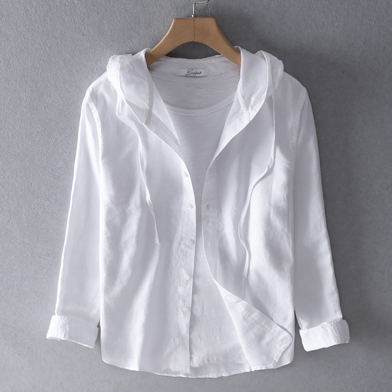Women's linen hooded blouse – lightweight long sleeves loose fit