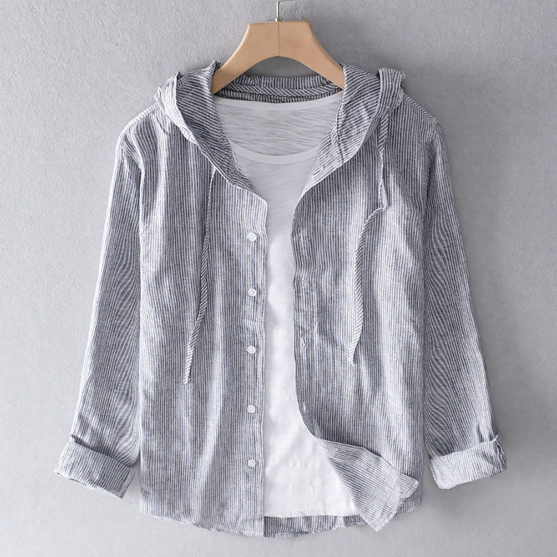 Women's linen hooded blouse – lightweight long sleeves loose fit