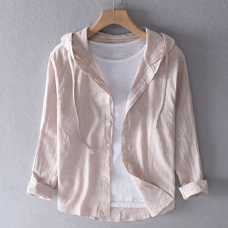 Women's linen hooded blouse – lightweight long sleeves loose fit