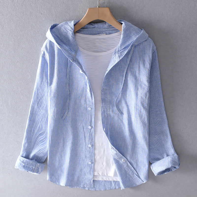 Women's linen hooded blouse – lightweight long sleeves loose fit