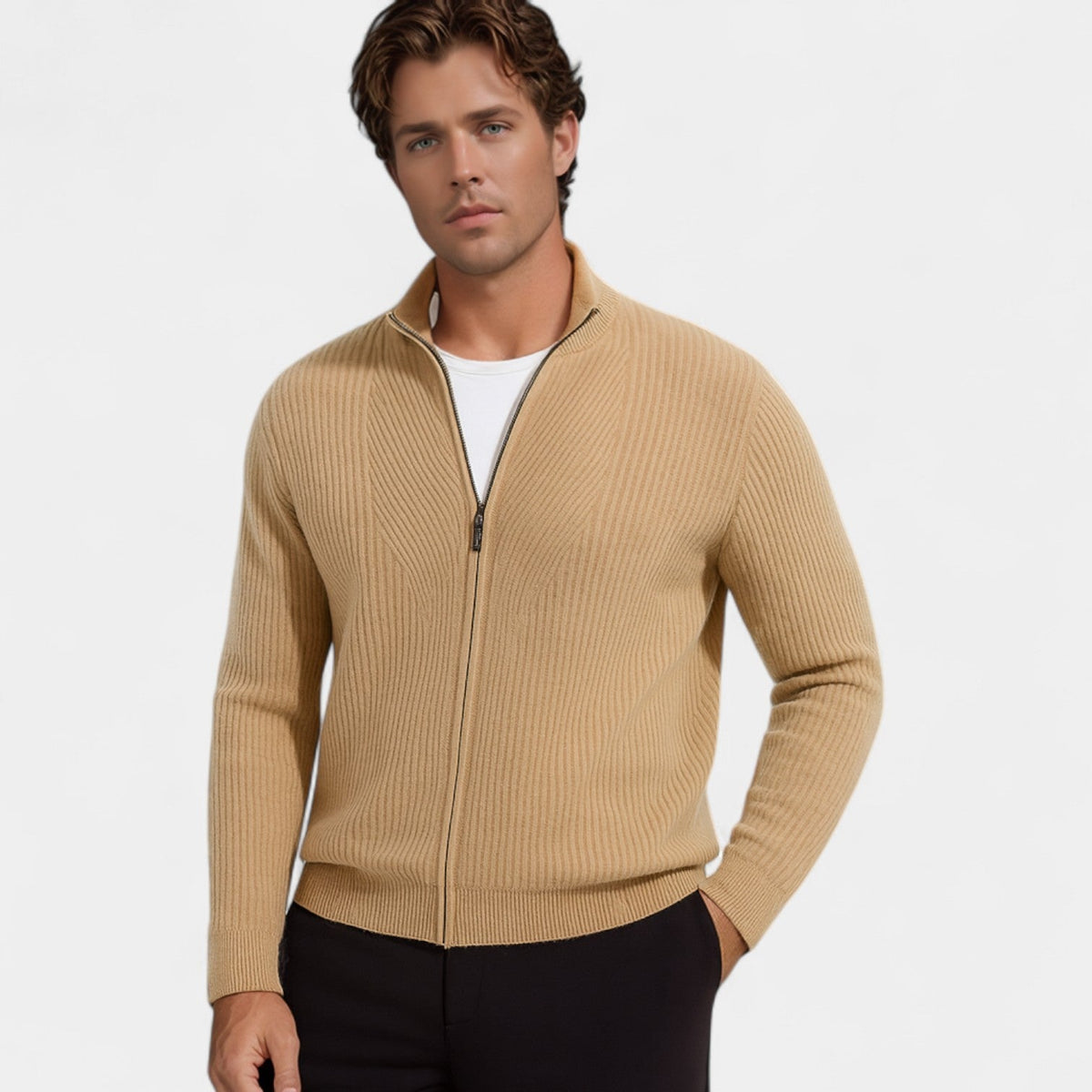 Men's Pure Cashmere Cardigan – Thick Knit, Casual Style