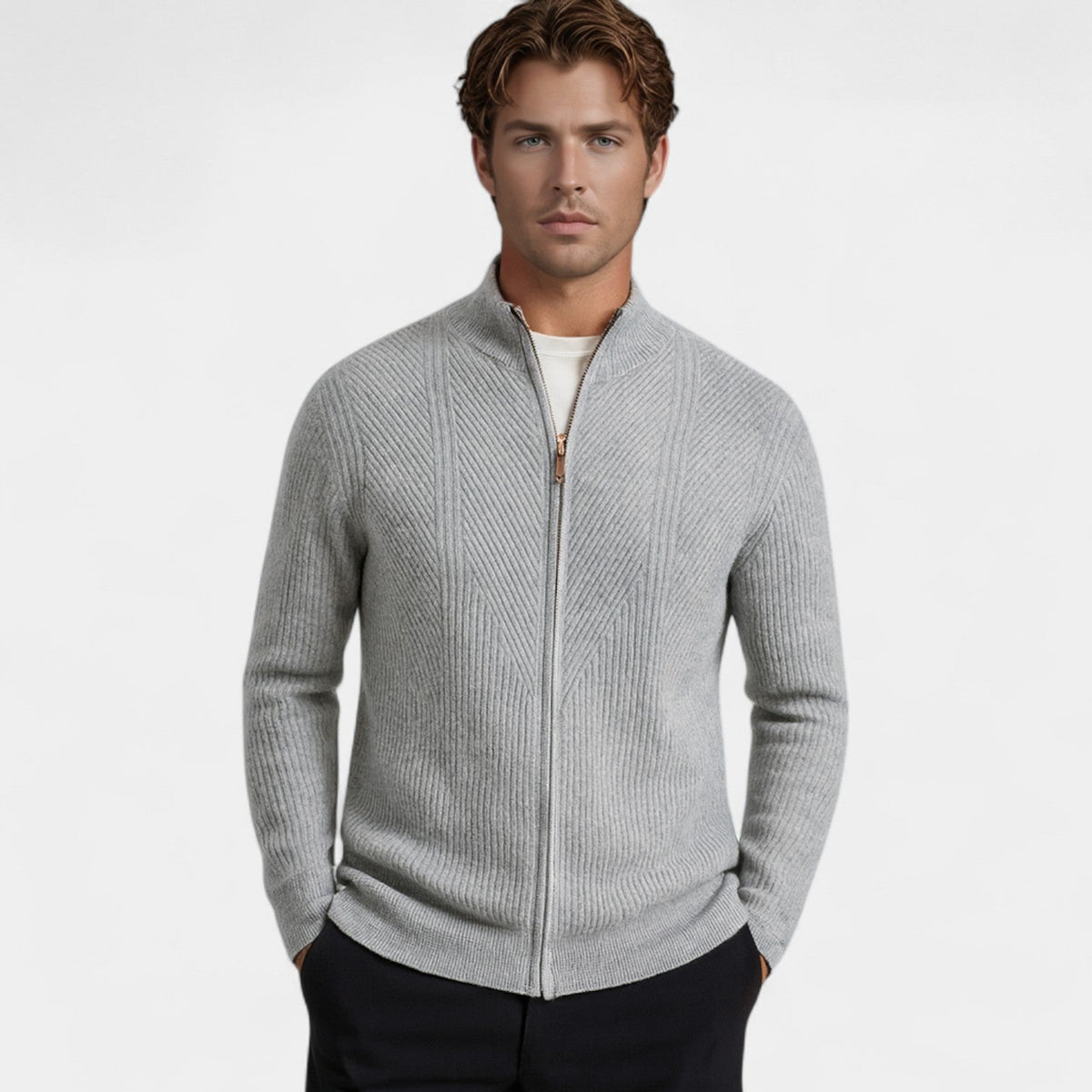 Men's Pure Cashmere Cardigan – Thick Knit, Casual Style