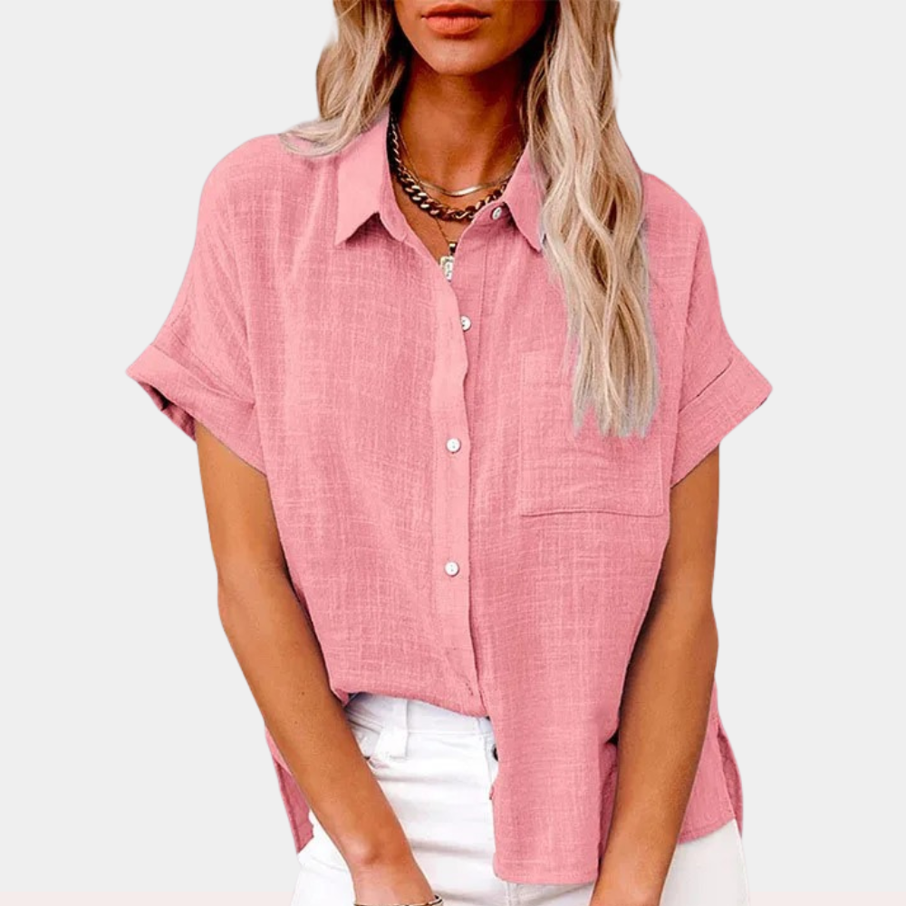 Women's Short-Sleeve Linen Shirt – Relaxed Fit Button-Through