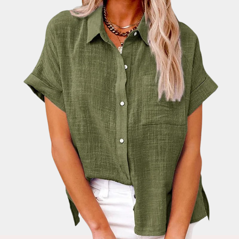 Women's Short-Sleeve Linen Shirt – Relaxed Fit Button-Through