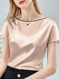 Women's Satin Silk T-Shirt – Crew Neck with Contrasting Trim