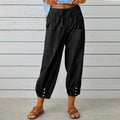Women's High-Waisted Linen Trousers – Relaxed Cropped Silhouette with Drawstring