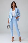 Women's Double-Breasted Suit Set – Gold Buttons & Slim Pants
