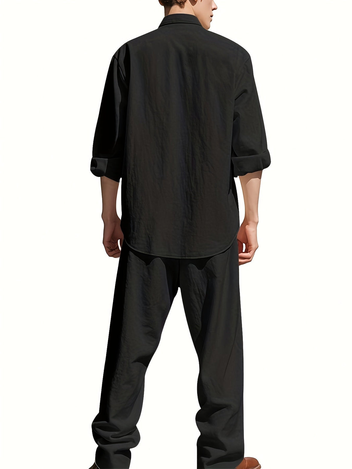 Men's Two-Piece Linen Set – Mao Collar Shirt and Matching Pants