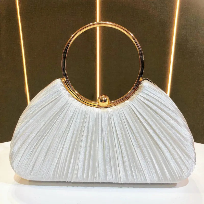 Women's Pleated Handbag – Sculptural Ring Handle