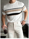 Men's Knitted T-shirt – Slim Fit with Modern Stripes