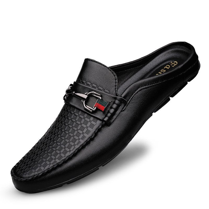 Men’s Calfskin Leather Mule Loafers – Retro Backless Slip-Ons