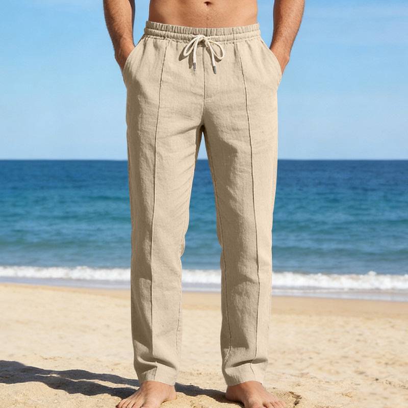 Men's Relaxed Linen Trousers – Straight Cut with Elasticated Waist